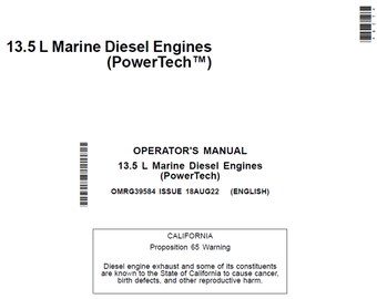 John Deere PowerTech 13.5L Marine Diesel Engines Maintenance and Operator Manual OMRG39584 PDF