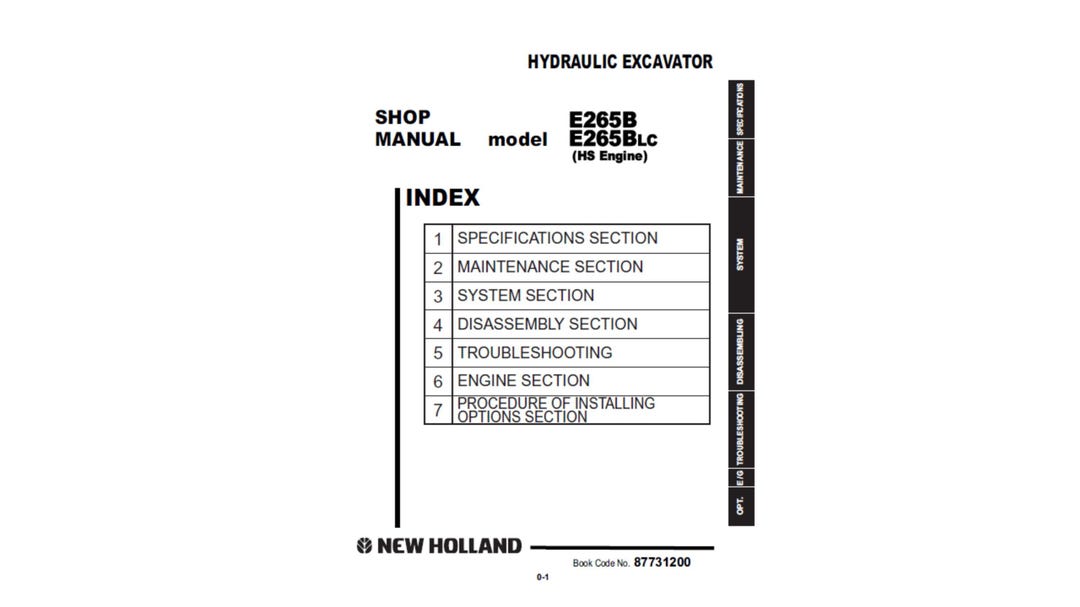 New Holland E265B and E265BLC Serial Number Book Code 87731200 ...