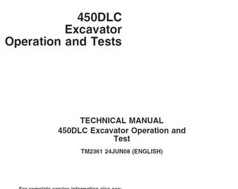 John Deere 450DLC Excavator Operation and Tests Technical Manual TM2631 PDF
