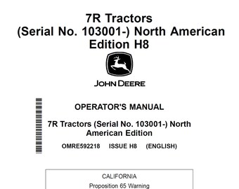 John Deere 7R traktorunderhåll och bruksanvisning OMRE592218 PDF 1