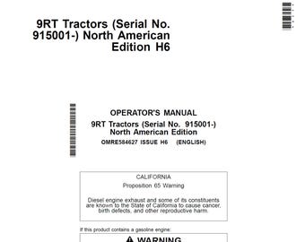 John Deere 9RT Tractor Maintenance and Operators Manual OMRE584627 PDF