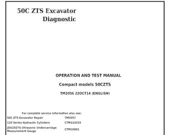 John Deere 50C ZTS Excavator Diagnostic Operation and Test Technical Manual TM2056 PDF