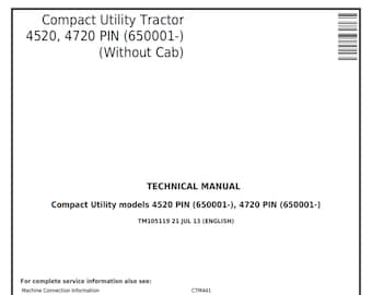 John Deere 4520 4720 Compact Utility Tractor Without Cab Technical Manual TM105119 PDF