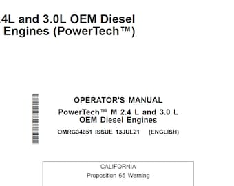 John Deere PowerTech M 2.4L 3.0L Original-Dieselmotor Wartungs- und Bedienungsanleitung OMRG34851 PDF