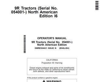 John Deere 9R Tractor Maintenance and Operators Manual OMRE584621 PDF 1
