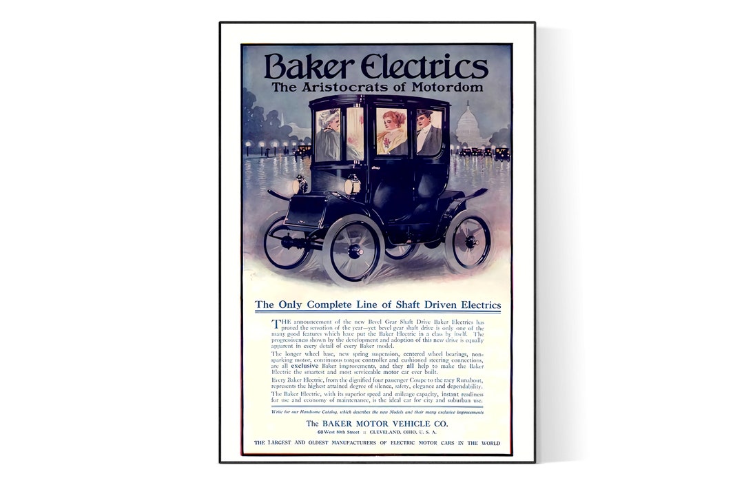 Electric Car Vintage Retro 1910 Poster Jpeg Download Etsy