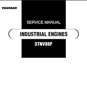 Könnte beinhalten: Ein Servicehandbuch für Industriemotoren. Das Cover zeigt den Markennamen "YANMAR" in weißer Schrift. Der Titel "SERVICE MANUAL" befindet sich über einem schwarzen Rechteck mit den Wörtern "INDUSTRIAL ENGINES" und "3TNV88F" in Weiß.