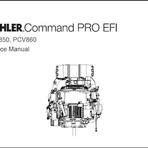 May include: A service manual for the KOHLER Command PRO EFI PCV850 and PCV860 engines. The cover features the KOHLER logo and a detailed black and white illustration of an engine. The text is in black on a white background.