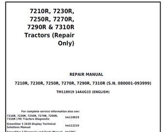 John Deere 7210R 7230R 7250R 7270R 7290R 7310R Tractors  Repair Technical Manual TM118919 PDF