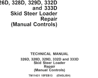 Manual técnico de reparación de minicargadoras John Deere 326D, 328D, 329D, 332D y 333D (controles manuales) TM11431 PDF