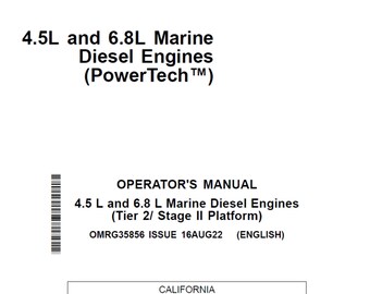 John Deere PowerTech 4.5 L and 6.8 L (Tier 2 Stage II Platform) Marine Diesel Engines Maintenance & Operator Manual OMRG35856 PDF