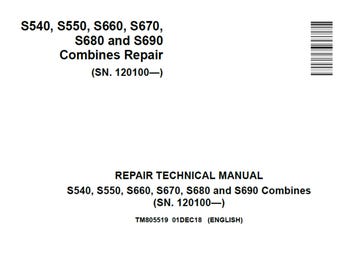 John Deere S540 S550 S660 S670 S680 and S690 Combines Repair Technical Manual TM805519 PDF