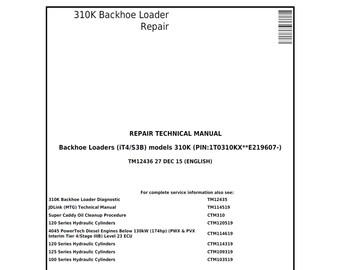 John Deere 310K Backhoe Loader Repair Technical Manual TM12436 PDF