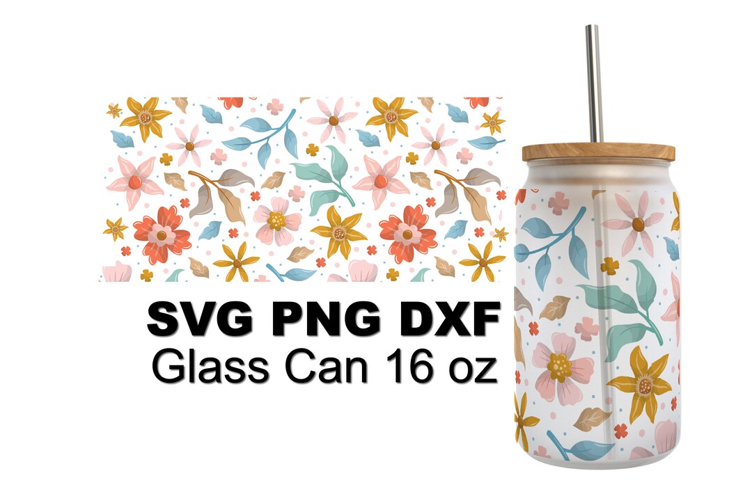 Flowers and Leaves 16oz Glass Can Svg Dxf Png Files Digital Download - Etsy