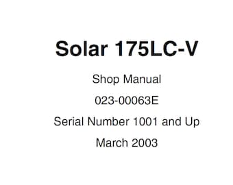 Doosan Solar 175LC-V Excavator Service Manual S/N 1001 and Up 023-00063E PDF