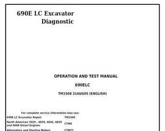 John Deere 690E LC 掘削機 操作およびテスト 技術マニュアル TM1508 PDF