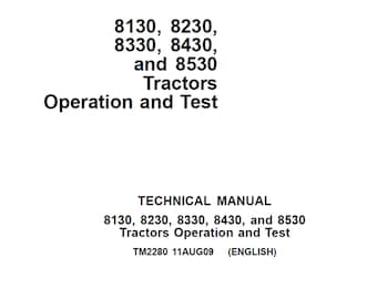 John Deere 8130 8230 8330 8430 and 8530 Tractors Operation and Test Technical Manual TM2280 PDF