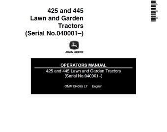 John Deere 425 and 445 Tractor Maintenance and Operators Manual OMM134095 PDF 1