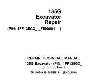 Manual técnico de reparación de la excavadora John Deere 135G TM14054X19 PDF