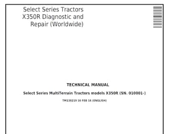 Teknisk manual för reparation av John Deere X350R Select-serien åktraktor TM138219 PDF