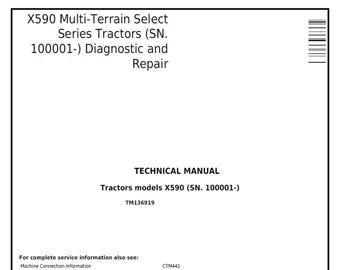 John Deere X590 Multi-Terrain Select Series Tractors Diagnostic and Repair Technical Manual TM136919 PDF