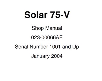 Doosan Solar 75-V Excavator Service Manual S/N 1001 and Up 023-00066AE PDF