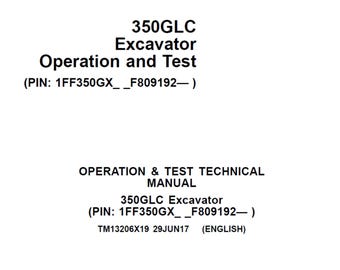 John Deere 350GLC 掘削機操作試験マニュアル TM13206X19 PDF