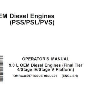May include: White document with black text detailing 9.0L OEM Diesel Engines. The document includes the text "OPERATOR'S MANUAL" and engine specifications. The document also includes the text "(ENGLISH)".