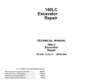 John Deere 160LC Excavator Repair Technical Manual TM1662 PDF