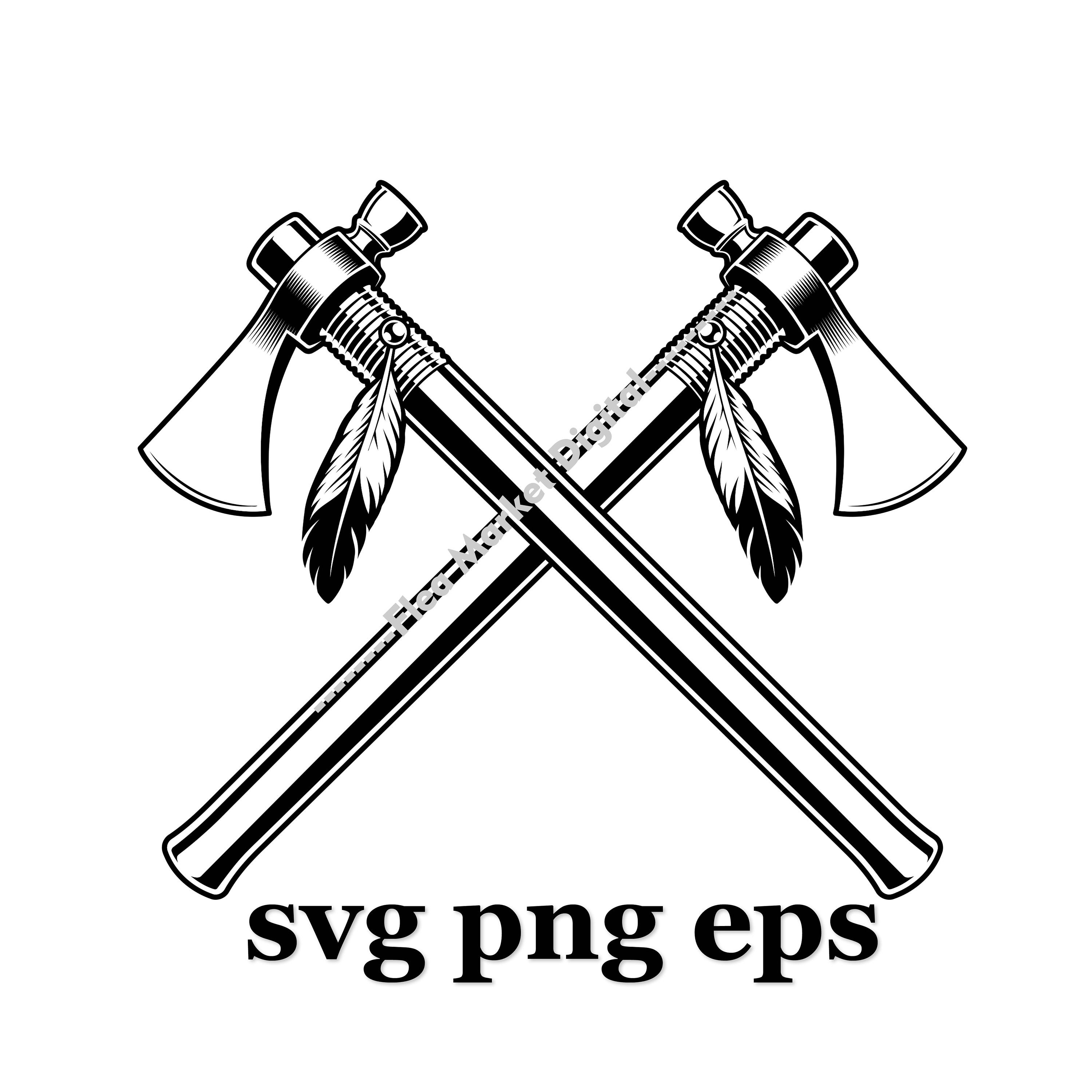 Crossed Indian Axe Native American Warrior Tomahawk Hatchet Feather