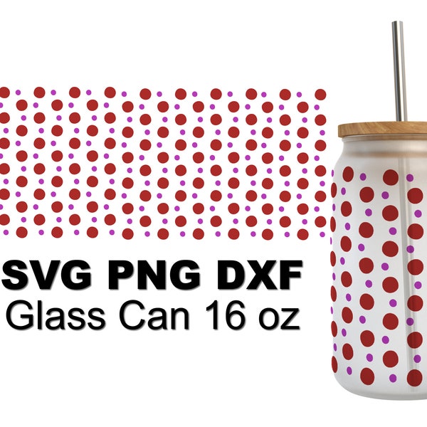 Nice Polka Dot 16oz Glass Can Svg Dxf Png Files Digital Download