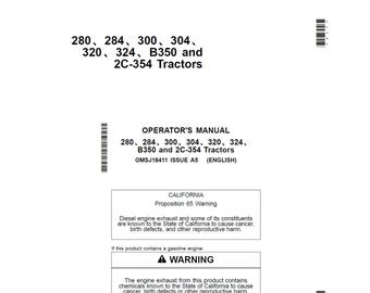 John Deere 280 284 300 304 320 324 B350 and 2c-354 Tractor Maintenance and Operators Manual OMSJ16411 PDF