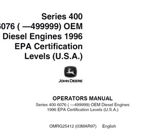 John Deere PowerTech Series 400 6076 OEM Diesel Engines Maintenance and Operator Manual OMRG25412  PDF
