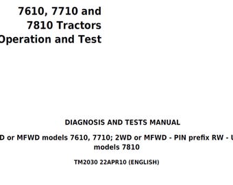 John Deere 7610 7710 7810 Tractor Operation Test Technical Manual TM2030 PDF