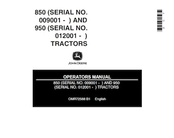 John Deere 850 och 950 traktorunderhåll och bruksanvisning OMR72588 PDF