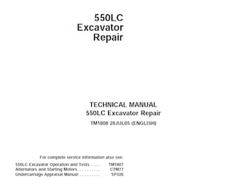 John Deere 550LC Excavator Repair Technical Manual TM1808 PDF