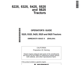 John Deere 225 5325 5425 5525 and 5625 Tractor Maintenance and Operators Manual OMRE260579 PDF