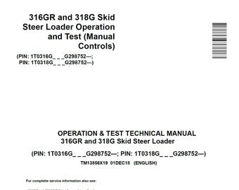 Manual técnico de funcionamiento y prueba de los minicargadores John Deere 316GR y 318G (controles manuales) TM13856X19 PDF