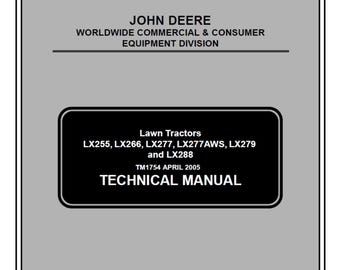 Manual técnico de reparación de tractores cortacésped John Deere LX255 y LX288 (TM1754) PDF
