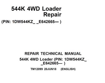 John Deere 544K 4WD Loader Repair Technical Manual TM12099 2018 PDF