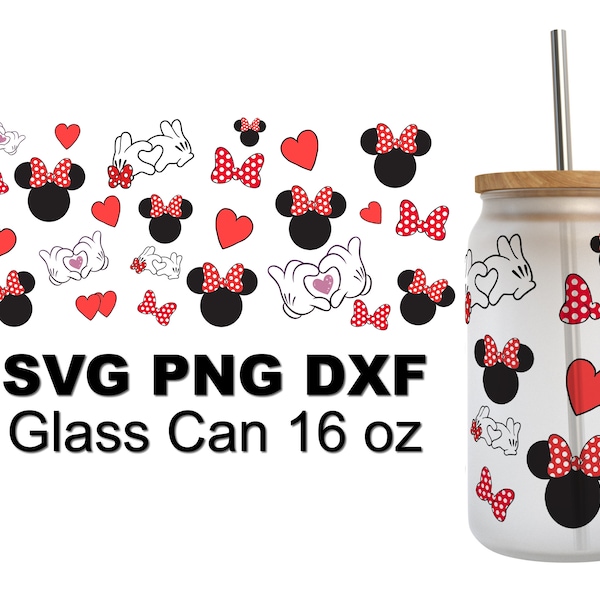 Fichiers Svg Dxf Png en verre 16 oz de Minnie Mouse en téléchargement numérique