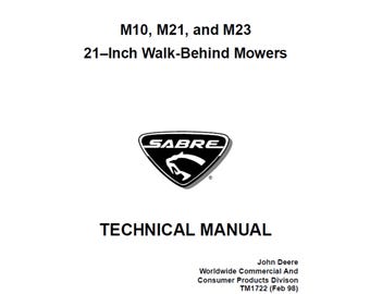 John Deere M10 M21 M23 21 Inch Walk Behind Mowers Repair Technical Manual TM1722 PDF