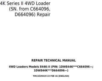 John Deere 844K Series II 4WD Loader Repair Technical Manual TM13229X19 PDF