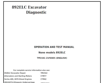 Manual de diagnóstico, operación y prueba de la excavadora John Deere 892E LC TM1541 PDF