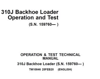 John Deere 310J Backhoe Loader Repair Operation and Test Technical Manual TM10846 PDF