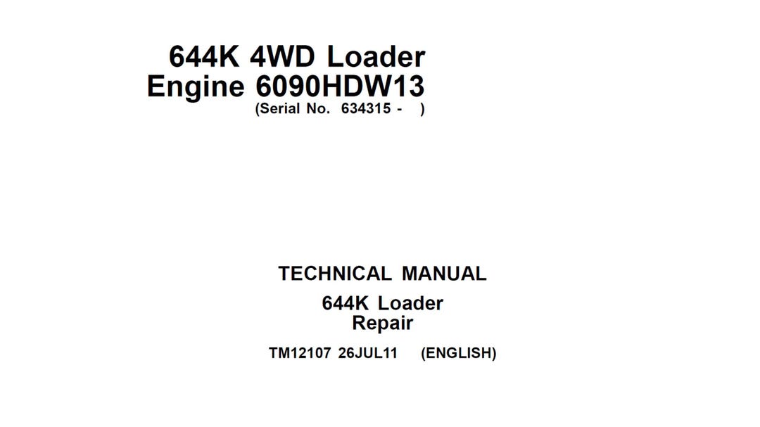 John Deere 644K 4WD Loader Engine 6090HDW13 Repair Technical Manual ...
