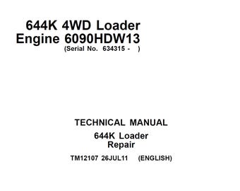 John Deere 644K 4WD lastarmotor 6090HDW13 Reparationsteknisk manual TM12107 PDF