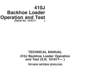 John Deere 410J Backhoe Loader Operation and Test Technical Manual TM10850 PDF