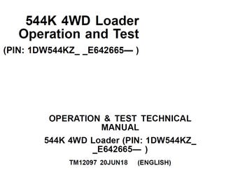 John Deere 544K 4WD ローダー操作テストマニュアル TM12097 2018 PDF