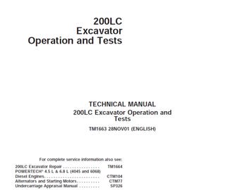 John Deere 200LC 掘削機 操作およびテスト 技術マニュアル TM1663 PDF